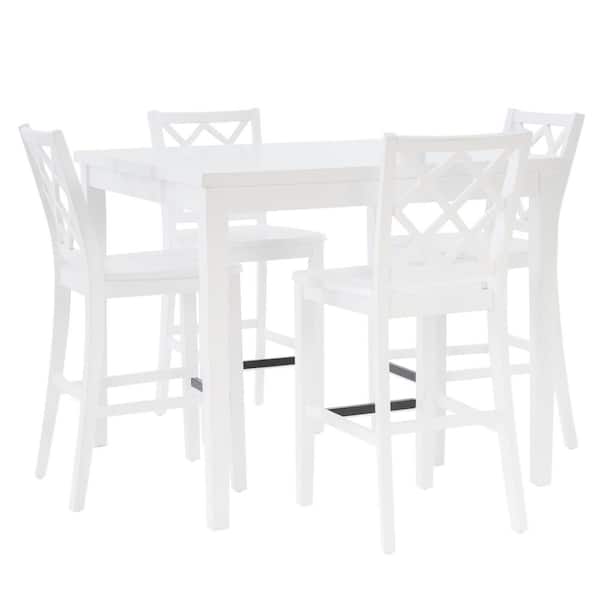 Mori 5-Piece Square White Wood Top Counter Dining Room Set Seats 4