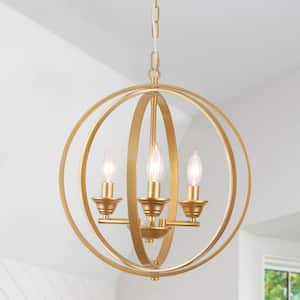 3 Light Spray-painted Gold Farmhouse Globe Chandelier for Kitchen Island with no bulbs included