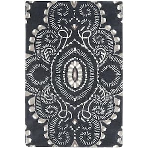 Wyndham Dark Grey/Ivory Doormat 3 ft. x 4 ft. Floral Area Rug