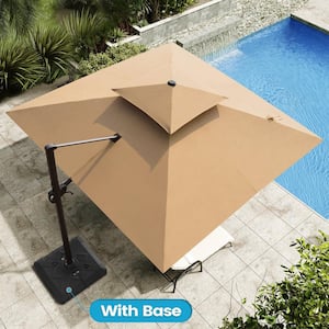 11 ft. x 11 ft. Double Top Cantilever Tilt Patio Umbrella in TAN Brown with 220 lbs. Base Stand