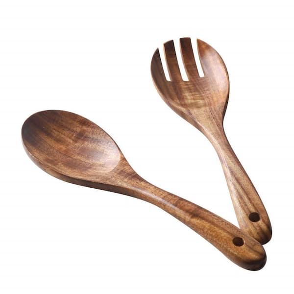 10.2 in. x 2.7 in. Acacia Wood Salad Servers for Kitchen, Salad Serving and Flatware Serving (2-Piece)