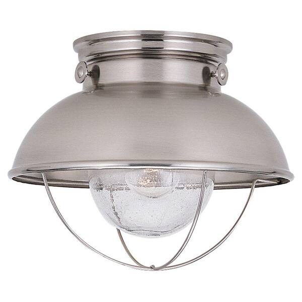 Sea Gull Lighting Sebring 1 Light Brushed Stainless Outdoor 9 25 In Ceiling Fixture 8869 98 The Home Depot Sea Gull Lighting Sebring 1 Light, Nautical Outdoor Ceiling Light Fixtures