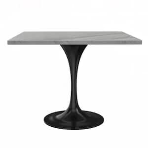 Verve Modern White Marble Tabletop 36" with Black Steel Pedestal Base Dining Table 6 Seater
