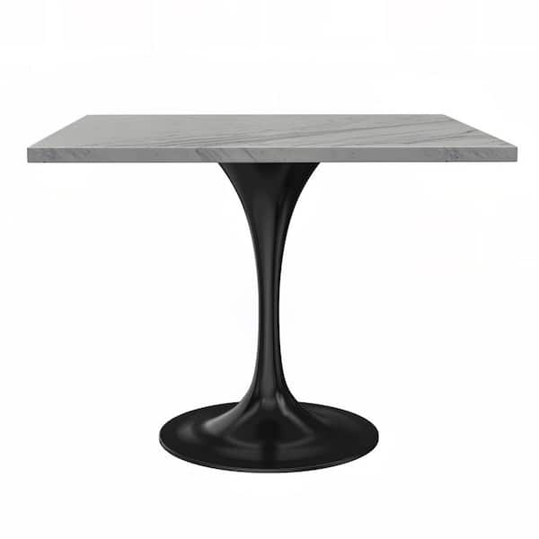 Leisuremod Verve Modern White Marble Tabletop 36 in. with Black Steel Pedestal Base Dining Table 6-Seater