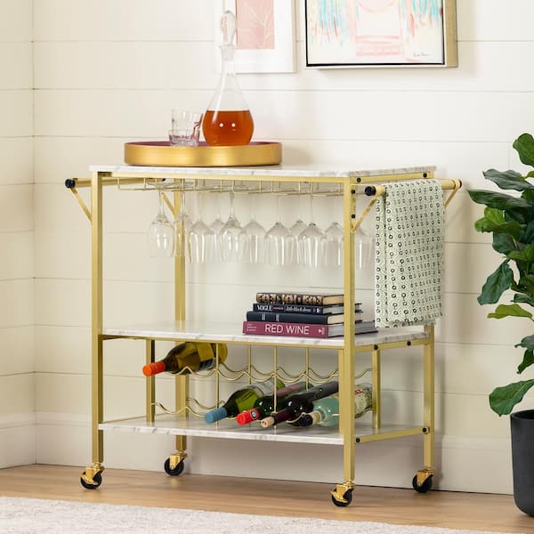 Gold Bar Cart, Bar Carts for The Home with 12 Bottle Wine Rack & Wine  Glasses Holder, Home Bar Serving Carts with Gold Handle, Gold Steels,  3-Tier