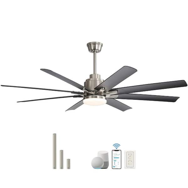 66 in. Indoor/Outdoor Nickel Smart Ceiling Fan with LED Light and Remote App Control