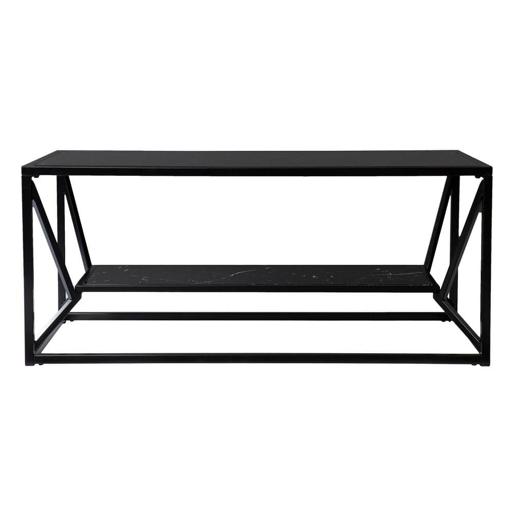 Black Iron Outdoor Coffee Table with Glass Table Top