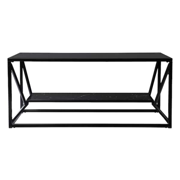 Unbranded Black Iron Outdoor Coffee Table with Glass Table Top