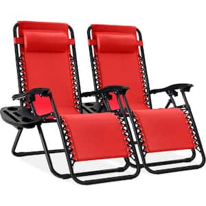 Crimson Metal Zero Gravity Reclining Lawn Chair with Cup Holders (2-Pack)
