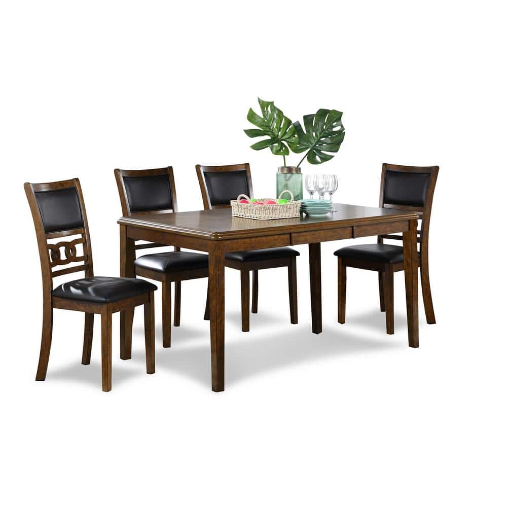 Gia 60" Warm Brown Wood Dining Set with Black Cushions