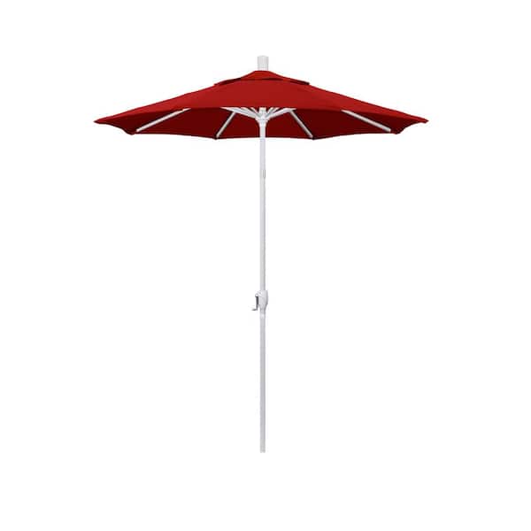 California Umbrella 6 ft. Matted White Aluminum Market Patio Umbrella with Crank and Tilt in Jockey Red Sunbrella