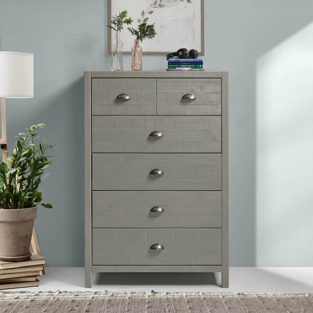 Hampton Driftwood Brown Pine Five Drawer Chest