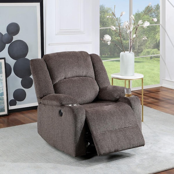 Furniture of America Almedan Brown with Care Kit Chenille Power Recliner