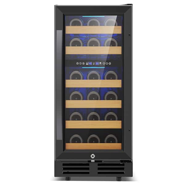 15 in Dual Zone 33-Bottle Built-in Wine Cooler in Black with Reversible Door and Childproof Lock Blue LEDs Lighting