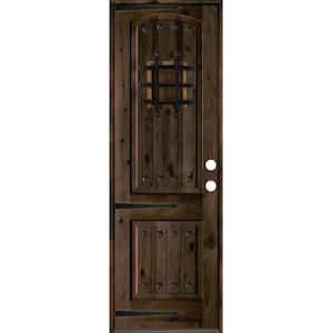 30 in. x 96 in. Mediterranean Knotty Alder Arch Top 2 Panel Left-Hand/Inswing Black Stain Wood Prehung Front Door