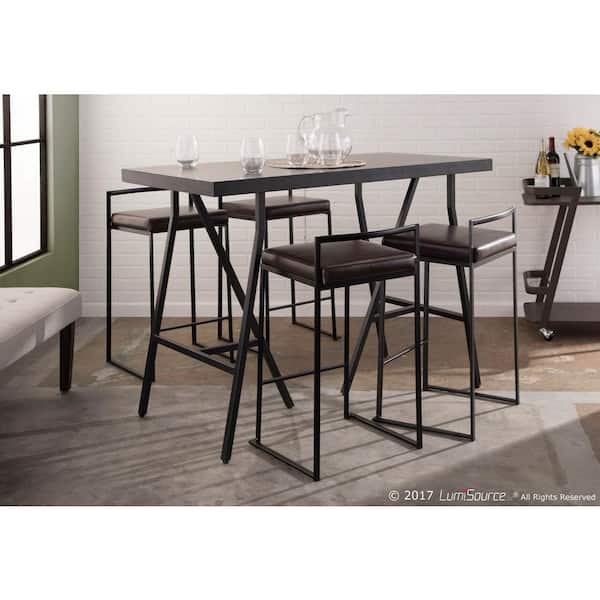 Fuji 26 in. Black Stackable Counter Stool with Brown Faux Leather Cushion (Set of 2)