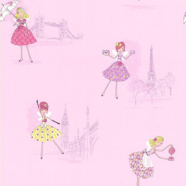 Brewster Kids World Fairy Tea Time Purple European Party Wallpaper Sample