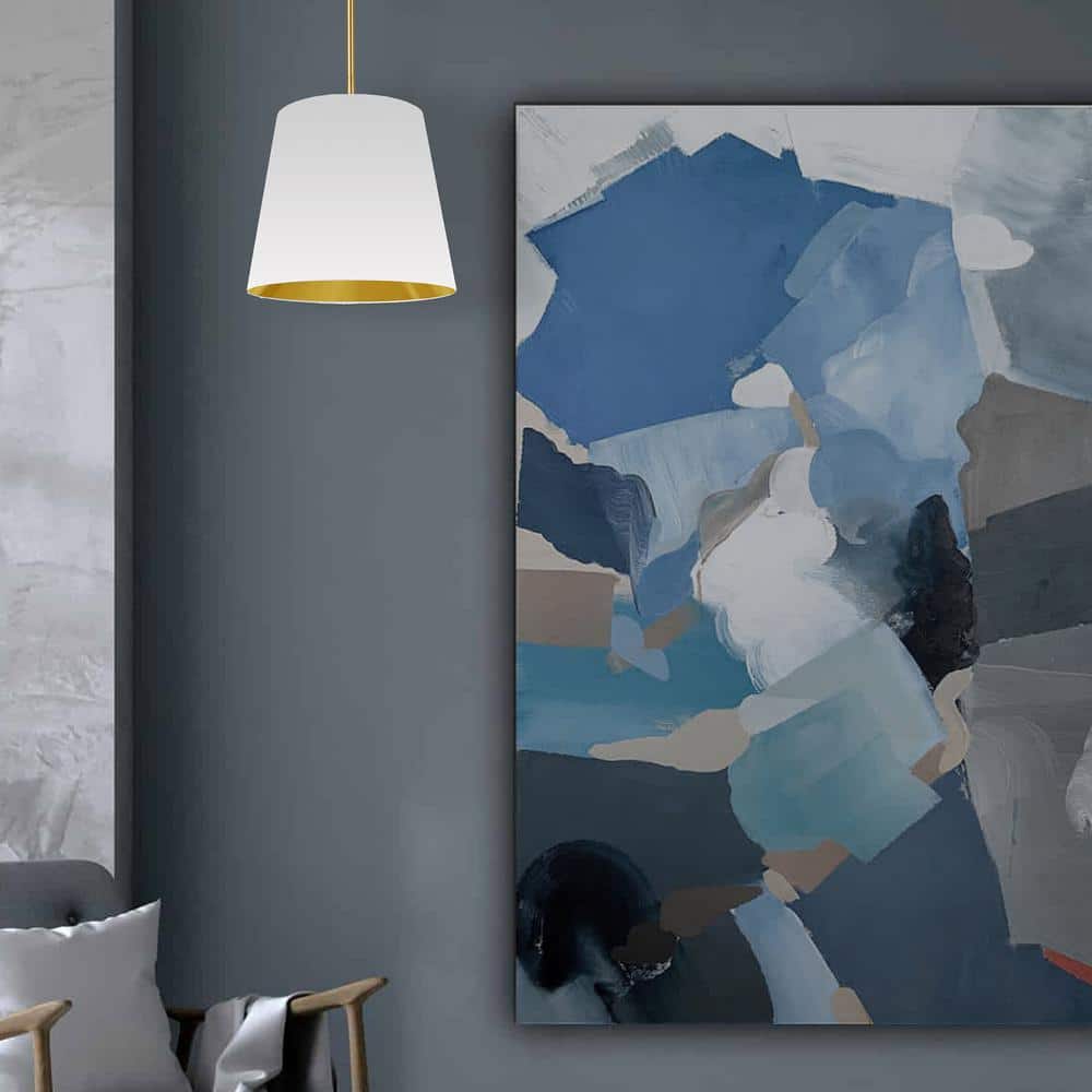 Modern Gold and White Drum Pendant Light, 14" Wide