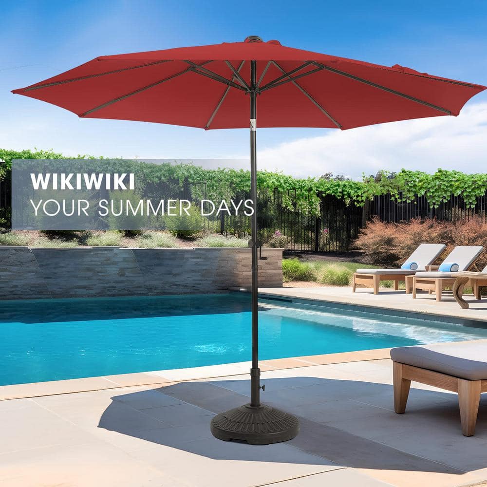 Red 9ft Steel Frame Outdoor Patio Umbrella with Crank
