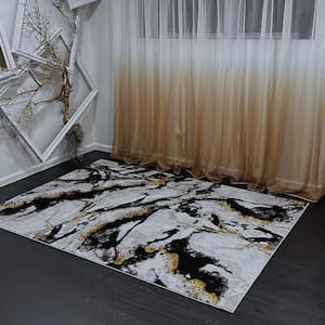 Tali 9' x 12' Black/Gold/White Abstract Area Rug