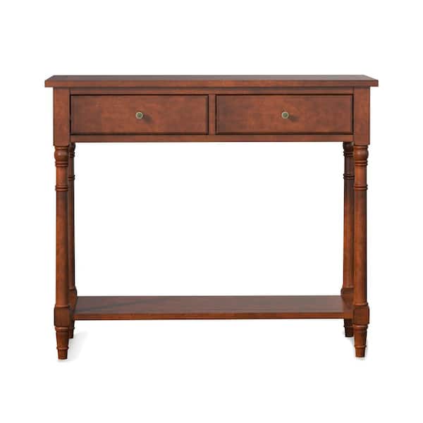 Tidoin 35.43 in. W Red 30.31 in. H Rectangle Wood Top Side Table with 2-Drawers and 1-Shelf