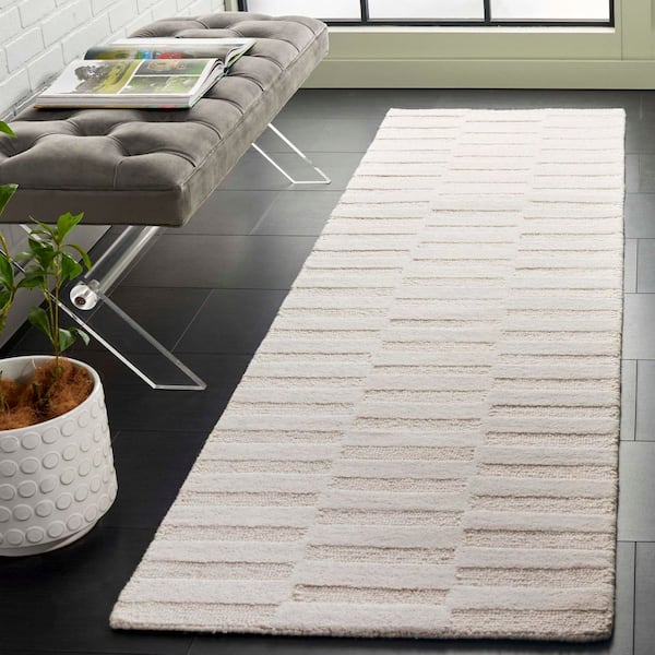 Ebony 2 ft. x 8 ft. Ivory Solid High-Low Runner Rug