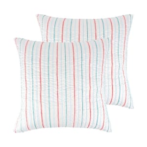 Merry and Bright Holly Jolly Teal Red Stripe Quilted Microfiber Euro Sham (Set of 2)