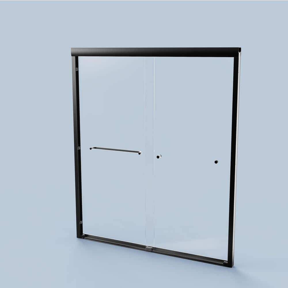 "56 in.-60 in. Wx58 in. H Double Sliding Bathtub Shower Door Semi-Frameless 1/4"" Glass, Explosion-Proof Film, Matte Black" price history on PriceWatchPro
