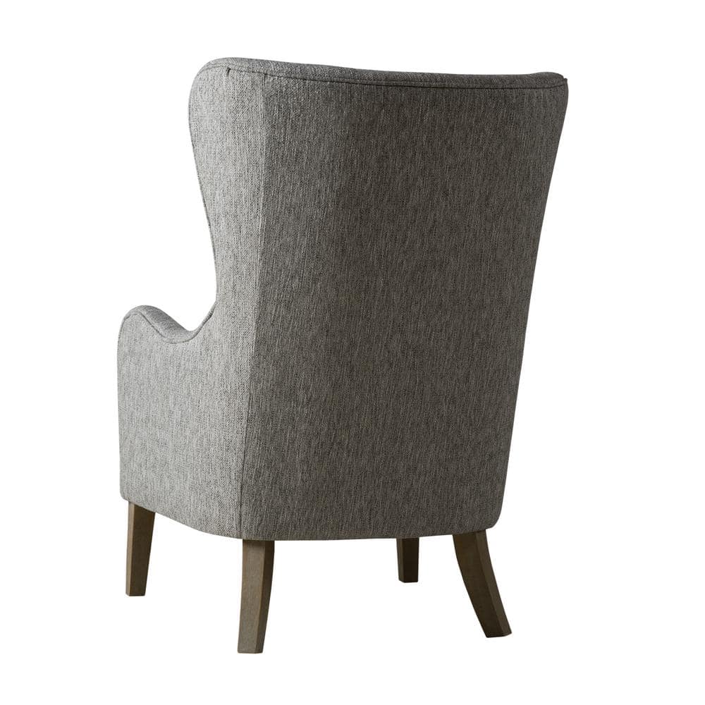 Elegant Gray Swoop Wing Accent Chair with Solid Wood Legs