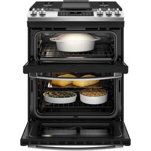 30 in. 6.7 cu. ft. Slide-In Double Oven Gas Range with Steam-Cleaning Oven in Stainless Steel