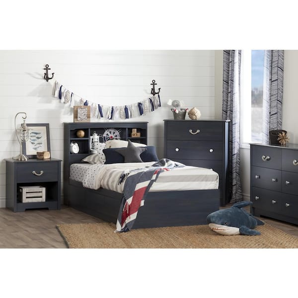 South Shore Ulysses Bookcase Headboard with Sliding Doors Blueberry Twin 39-inch