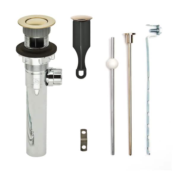 PF WaterWorks Bathroom Pop-Up Drain with Ball Rod, Chrome ABS Body w/ Overflow, 1.6-2" Sink Hole, Polished Brass