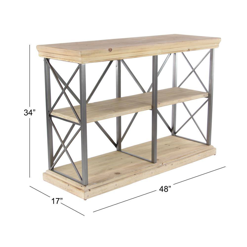 48" Brown Fir Wood and Iron 3-Tier Shelving Unit