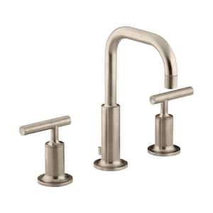 Purist 8 in. Widespread 2-Handle Low-Arc Water-Saving Bathroom Faucet in Vibrant Brushed Bronze with Low Gooseneck Spout