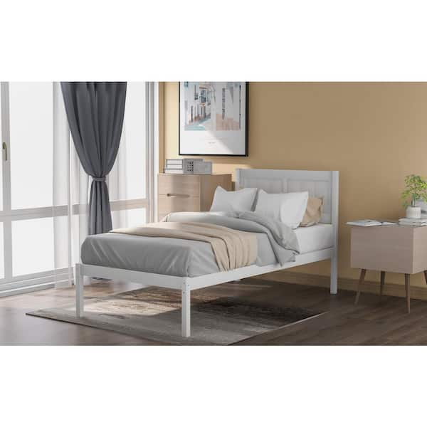 GODEER 80 In. W White Twin Size Wood Frame Platform Bed With Headboard ...