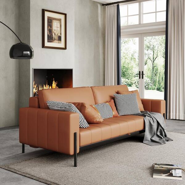 Jasiway 86 6 In Brown Faux Leather Full Size Sofa Bed J K625 Br The