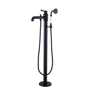 Single-Handle Floor Mount Freestanding Tub Faucet with Hand Shower in Matte Black