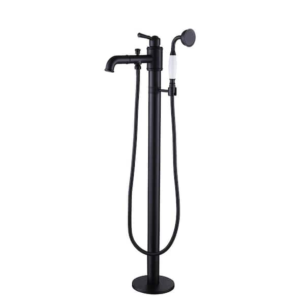 Tomfaucet Single-Handle Floor Mount Freestanding Tub Faucet with Hand Shower in Matte Black