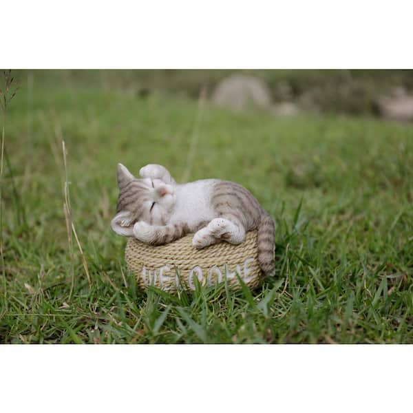 Sleeping Cat Figurine, 1.5 Inches Long, Brass Kitty Cat Figuring 