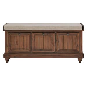 Brown Storage Bench With Linen Seat Cushion 44.01 in. W x 15.94 in. D x 20.47 in. H