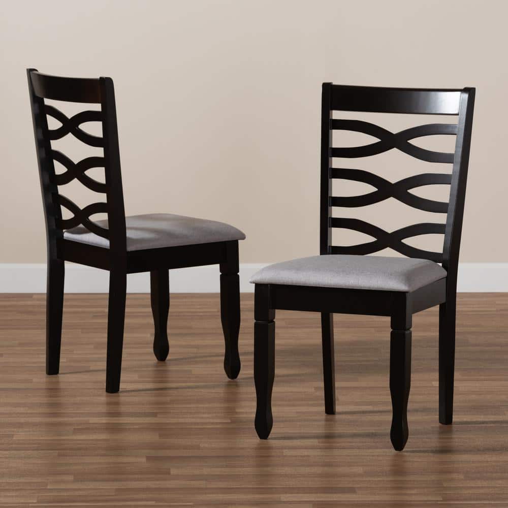 Gray Upholstered Oak and Rubberwood Dining Chair Set