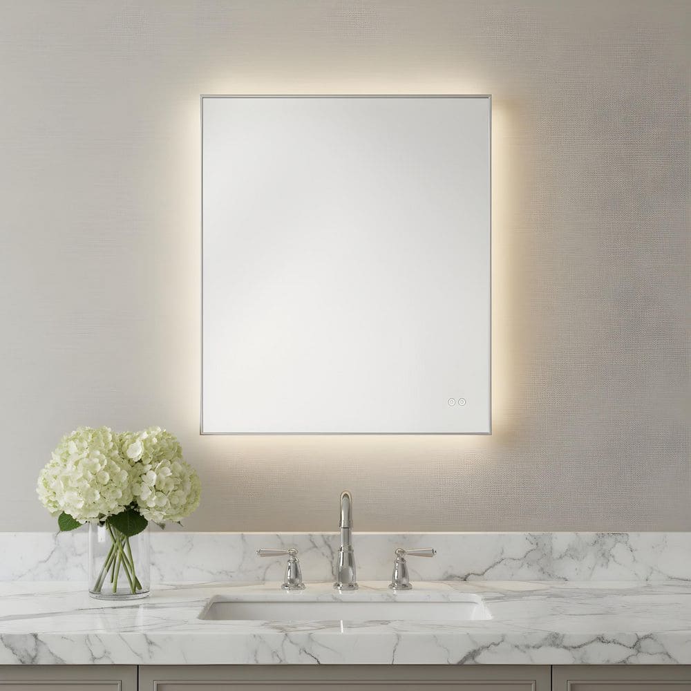 Cadre 30 in. x 30 in. Brushed Nickel Integrated LED Illuminated Dimmable Vanity Light Mirror price history on PriceWatchPro