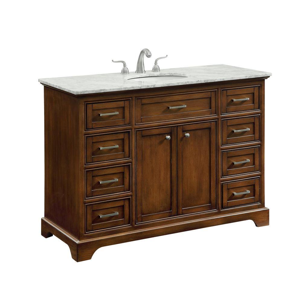 Contemporary Teakwood 48" Vanity with Carrara White Marble Top
