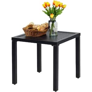 19 in. Black Metal Frame Square Patio Side End Table, Coffee Table for Bistro Deck Balcony Outdoor Indoor Small Place
