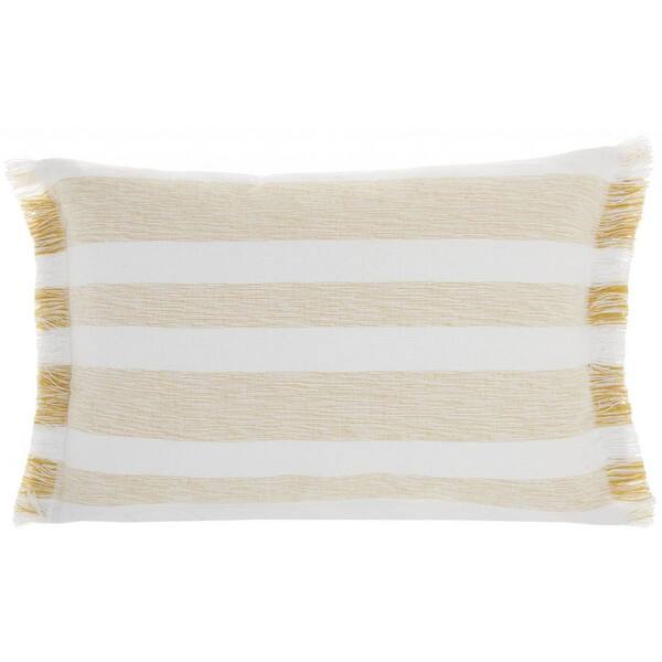 HomeRoots Jordan Yellow Striped Cotton 20 in. X 14 in. Throw Pillow