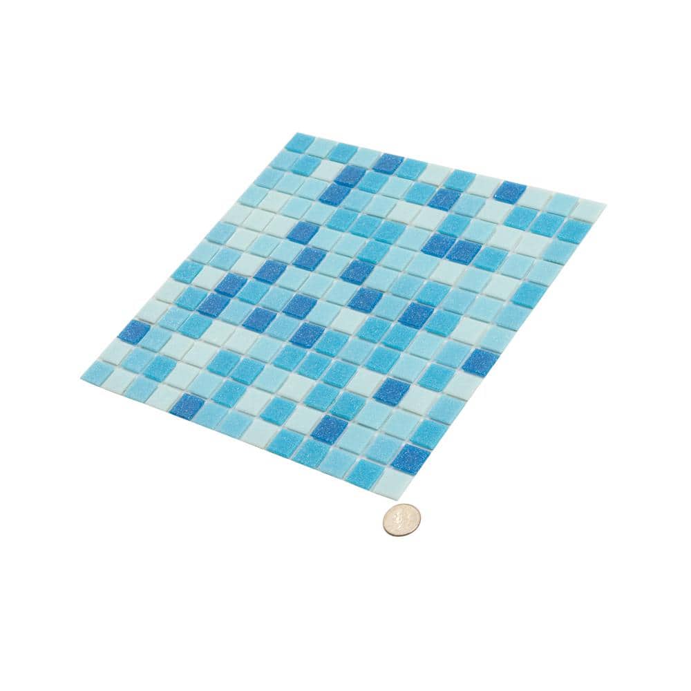 12" x 12" Glossy Blue and White Glass Mosaic Tile