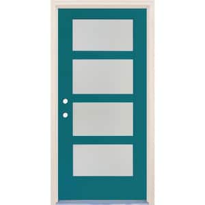 36 in. x 80 in. Right-Hand/Inswing 4 Lite Satin Etch Glass Reef Painted Fiberglass Prehung Front Door with 4-9/16" Frame