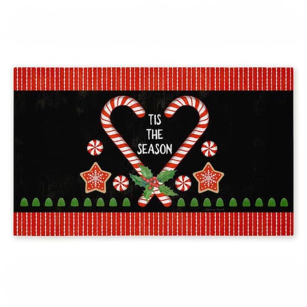 Tis the Season Candy Heart Black 18 in. x 30 in. Polyester Non-Slip Outdoor Door Mat