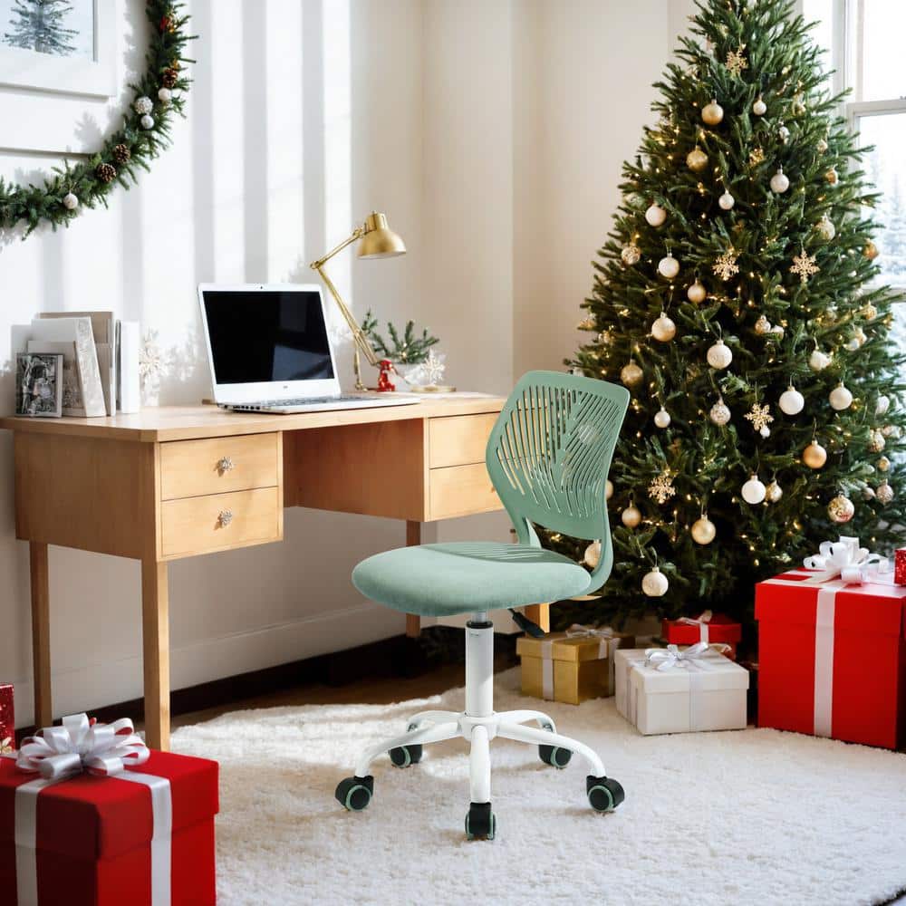 Aqua Mesh and Fabric Armless Swivel Task Chair