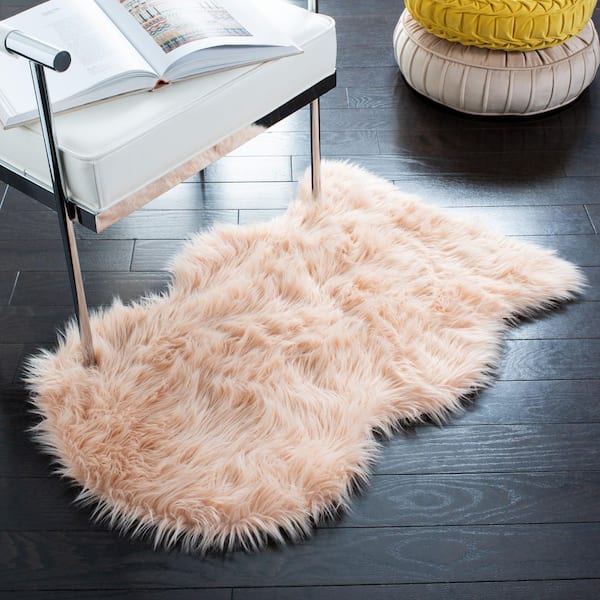 Faux Sheep Skin 2 ft. x 3 ft. Light Pink Solid Color Gradient Area Rug